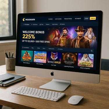 MoonWin Casino - Desktop Platform Design - Dark Theme with Gold Accents